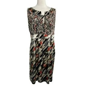 Eccoci 12 brown gray red patterned silk sleeveless dress‎